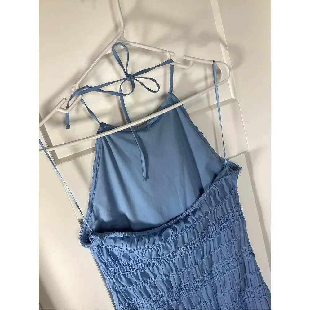 New Abercrombie & Fitch Women's Halter Ruched Maxi Dress Dress Blue Size Large
